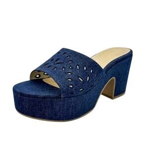 Marc Fisher LTD Womens Foreva2QV Platform Mules US 9.5 M Dark Blue Perforate NIB